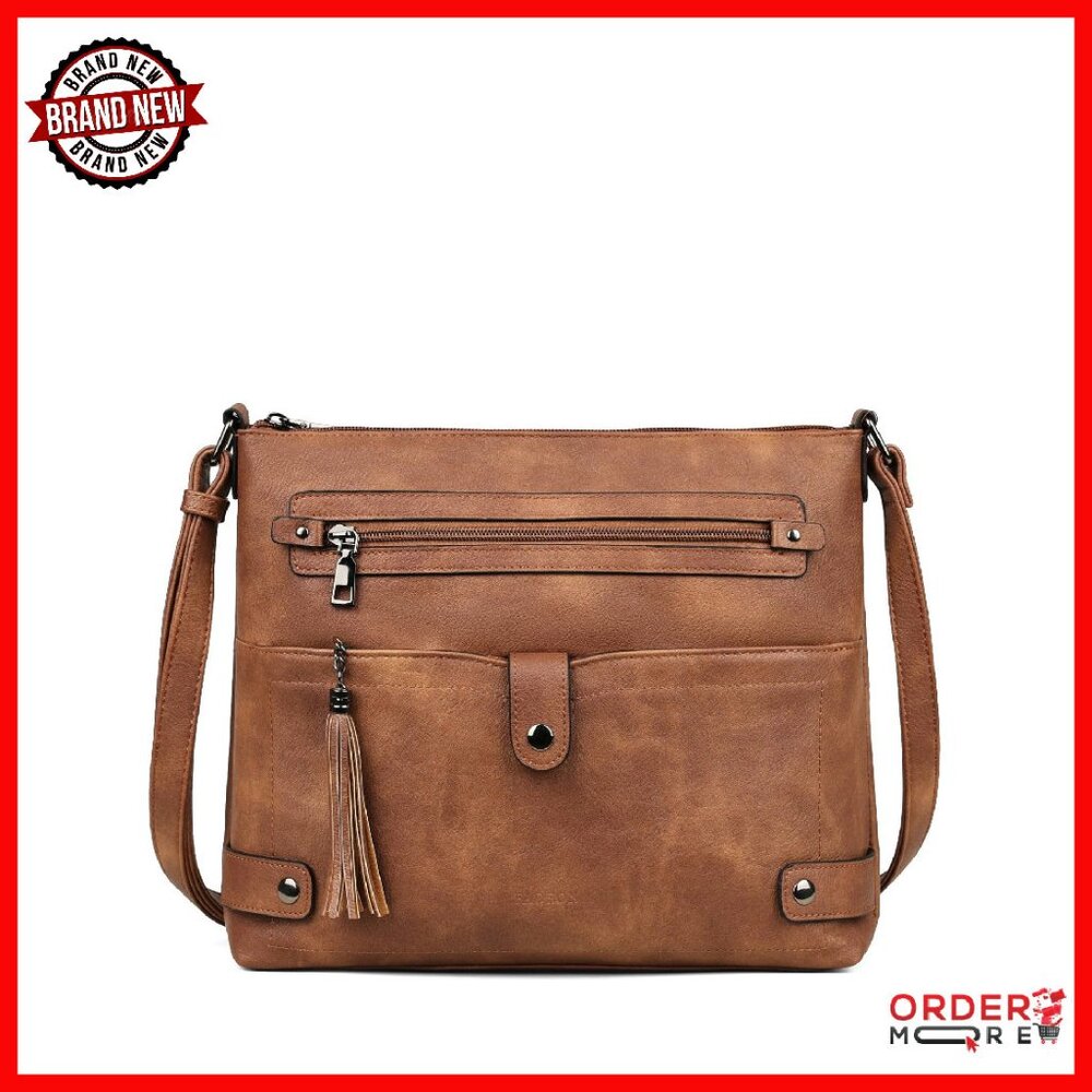 Large Faux Leather Crossbody Bag With 7 Pockets For Daily Use